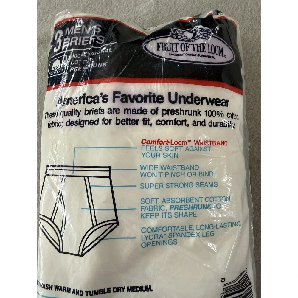 nwt ds FRUIT OF THE LOOM 3 pack brief underwear LARGE 38-40 vtg 80s 90s usa made